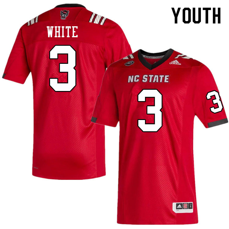 Youth #3 Aydan White NC State Wolfpack College Football Jerseys Sale-Red - Click Image to Close